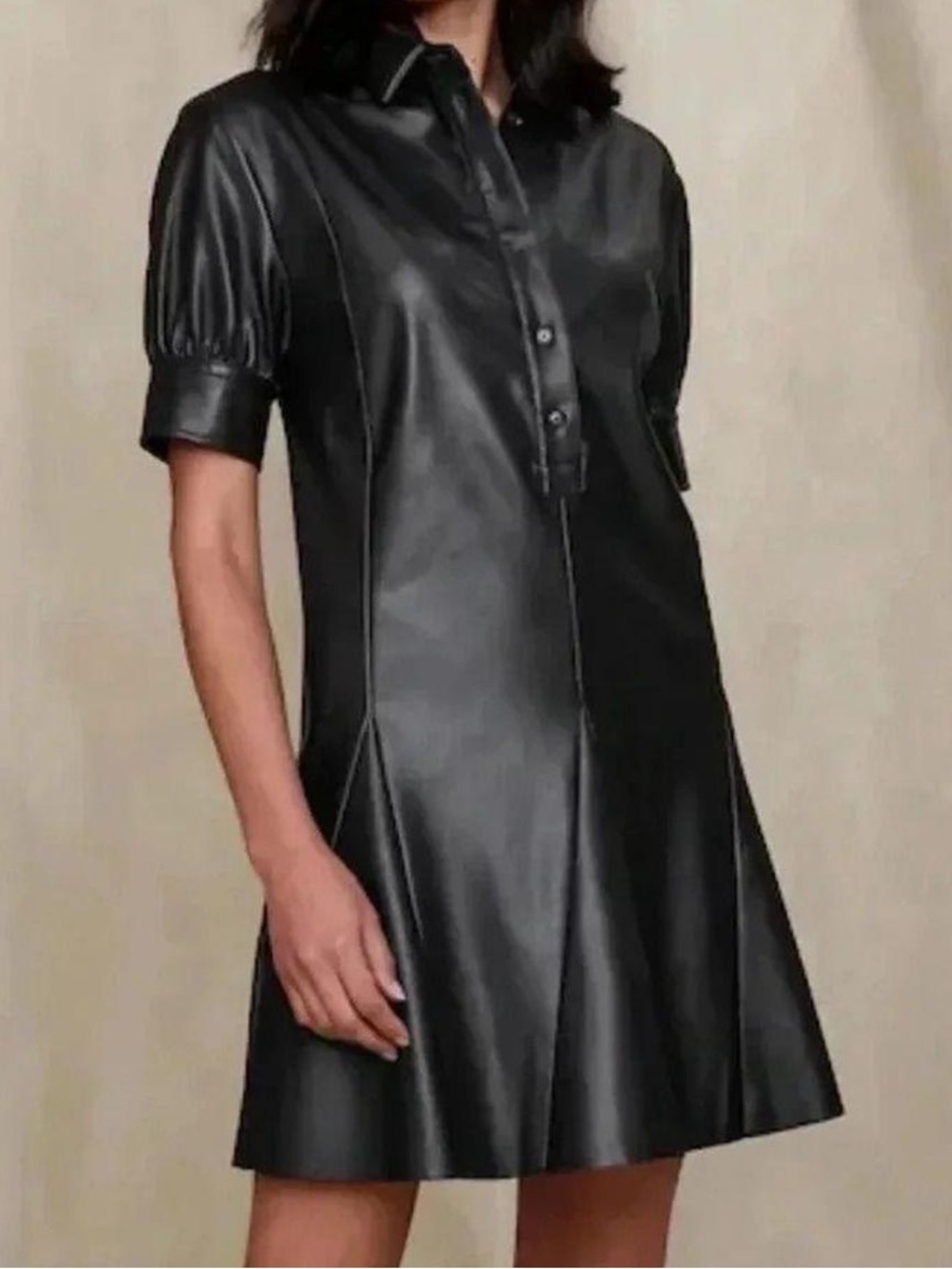 Banana Republic Faux Leather Short Sleeve A-Line Swing Dress